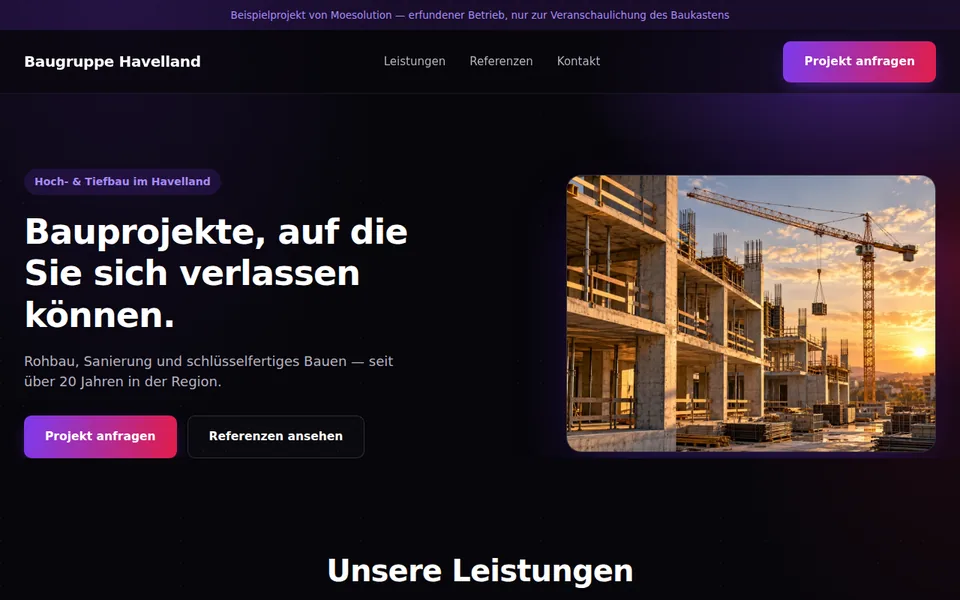 Vorschau der Bauunternehmen-Demo-Website