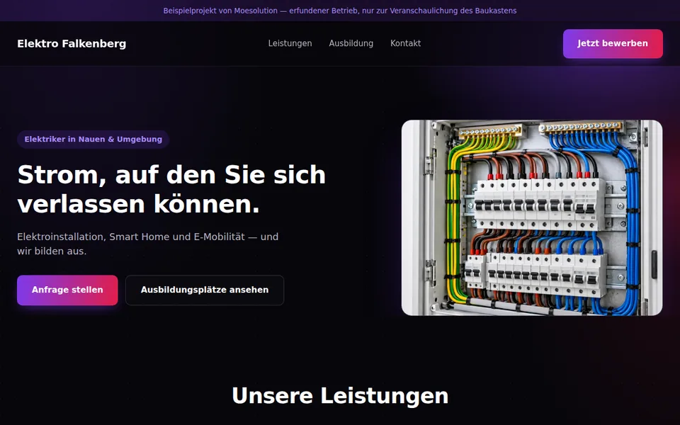Vorschau der Elektriker-Demo-Website